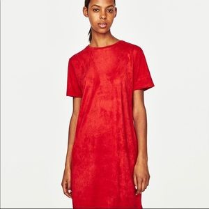 Zara Red Suede-effect T-shirt Dress [EUC]
